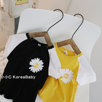 Pure cotton raglan short-sleeved printed letter t-shirt Korean baby childrens clothing 2020 summer new half-sleeved top