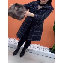 2020 Winter new black plaid woolen coat