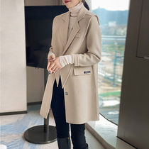 Double-sided cashmere coat womens long model autumn and winter 2021 New Hepburn wind woolen coat woolen coat coat tide