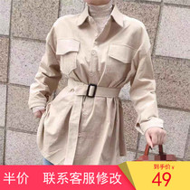 Corduroy thickened shirt belt retro foreign design shirt 2020 early spring Korean version loose jacket women