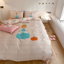 60 Count Long Staple Cotton Girl Princess Style Four-piece Cotton Satin Digital Printing Cartoon Childrens Room Bedding