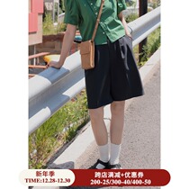 Ouyang Xi straight casual 5-point pants distribution belt 2021 new summer simple casual high waist wide leg pants women