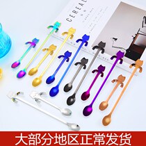 Japanese and Korean 304 stainless steel spoon creative cartoon cat hanging cup spoon coffee mixing spoon cute student mini spoon