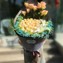 Mothers Day flowers Xian Flower Shop Tongcheng Express Champagne Rose Placed with Lily Han-style girlfriends best friends birthday