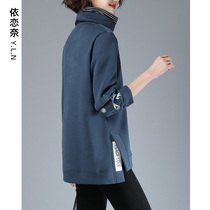 Velvet turtleneck sweater women loose Korean version 2021 autumn and winter new large size fat mm thickened 40-year-old base shirt