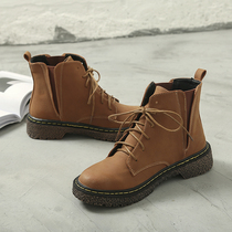 Martin Boots Womens Short Boots 2021 Autumn and Winter New Korean version of Joker Street Shoot Retro Lace Flat Boots Children