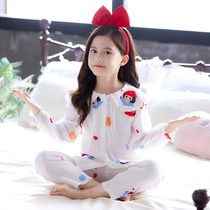 Girls  pajamas 2021 new childrens autumn pure cotton thin cartoon home clothes medium and large virgin girl fashion suit