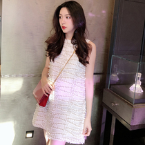 Lace dress womens summer French temperament skirt Hepburn style small white dress slim long sleeveless bottom back skirt