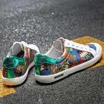 2021 leather casual shoes men Net red white shoes Korean version of bean tide single shoes personality graffiti breathable Men board shoes