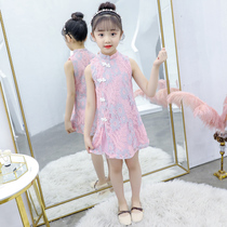 Girls cheongsam summer 2021 new super fairy hanfu retro style skirt foreign childrens chinese style dress
