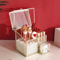 Light luxury makeup brush storage bucket Dust-proof desktop with cover storage barrel Eyebrow pencil eyeliner lipstick box Large capacity ins
