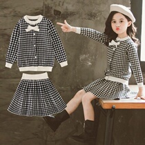 Net Red childrens clothing girl sweater cardigan autumn dress girl knitwear child casual foreign atmosphere two-piece set