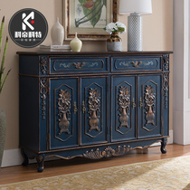 American solid wood shoe cabinet entrance hall cabinet three door partition cabinet door door multi-layer retro porch cabinet locker