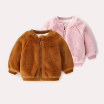 2018 new pint sweatshirt female baby thickened jacket plus suede warm 0-1-2 year old male foreign gas autumn winter tide newborn