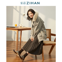 Zihan winter New fox fur collar plus velvet cotton jacket Forest women warm Parker clothing cotton jacket down jacket tide