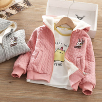 Girl Winter Clothing Jacket Cardiovert Autumn Winter Plus Suede Thickened Children Dress Winter Warm And Hat Baby Foreign Air Casual Wear