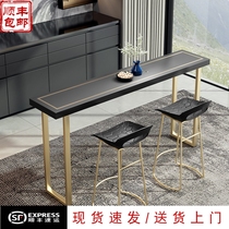 Light luxury solid wood bar table home partition small balcony long table Nordic modern simple iron high table combination