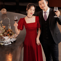 Toast with 2022 new brides Summer wedding wine red temperament slim engagement Womens high-end evening gown back door