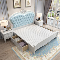 American light luxury solid wood bed modern minimalist double bed 1 8 m master bedroom with luxury European-style bed wedding bed with small beauty style