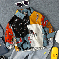 Tide Boy Summer New Pint Shirt Boy Girl Girl Cartoon Dancer Flowers Shirt Baby Korean Version Casual Long Sleeve Blouse