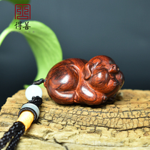 Small leaf red sandalwood carving log cute pig twelve zodiac Pig tea pet ornaments red crafts handlebars