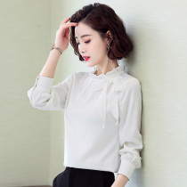 Long sleeve collar chiffon shirt 2022 spring new white bow coat business shirt shirt women