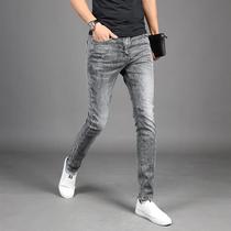 Hong Kong 2020 spring jeans mens fashion brand Slim foot pants smoky gray stretch casual mens long pants