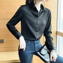 JACOOBS black satin shirt female design sense niche ol interview professional slim-fit satin retro Hong Kong flavor