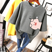 Fat sister T-shirt half sleeve large size womens summer clothes 2021 new fat woman covering belly thin short sleeve foreign air base shirt