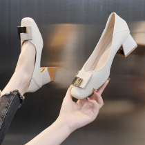 High heel shoe woman 2022 new design feeling small crowdname Yuanyan Summer coarse heel and shallow mouth spring and autumn single shoes