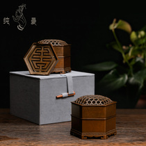 Qingsong Tang Su Working Bronze Stove Parent Hu Qingsong Retro Red Copper Small Hexagon Printed Incense Stove With Incense Seal Perfumed Seal Incense Stove