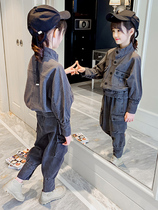 Girls autumn and winter cowboy suit network red tide paragraph autumn Western style girl seven 6 eight 9 twelve-year-old stylish piece