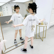 Next win girls short sleeve dress 2021 summer new Korean children long cartoon cotton T-shirt