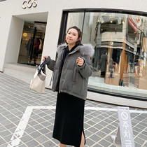 ALIN large size custom womens down jacket womens fat mm2020 winter new solid color short hooded fur collar jacket