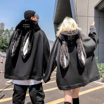 Autumn and winter lovers niche trend Rabbit ears velvet thickened sweater mens national trend brand loose version jacket