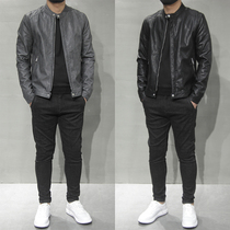 Autumn-Winter Line Leather Clothes Mens Trend PU Leather Cover Han Tide Cutting Leather Jacket Simply Little
