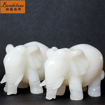 A pair of jade carved elephant hawking pieces natural jade Elephant Crafts Gift home Decorative Goods Business Jo Relocation Gifts