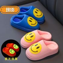 Winter childrens cotton slippers for boys and girls indoor non-slip cartoon luminous Smiling Face parent-child 1-c3-6 year old baby slippers