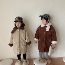 Childrens cotton coat long corduroy thickened boys and girls cotton clothes tide 2021 Winter new baby coat