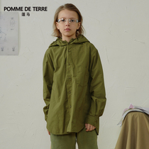 pomme Pangma early autumn new boys and girls loose long sleeve draping poplin hooded shirt AJB102310