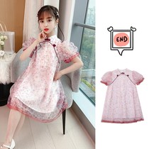 Girls cheongsam 2021 summer new little girl princess dress loose version of the wind in the big child foreign style dress