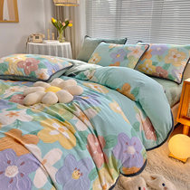 Winter a cotton B coral fleece four-piece cartoon AB face plus velvet thickened single-sided velvet quilt cover four-piece set a cotton B Velvet