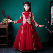 Girls Chinese style super fairy high-end Hanfu childrens ancient style Tang costume New Year dress little girl costume Chinese New Year dress winter