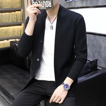 Autumn new knitted cardigan mens sweater thin casual solid color slim jacket male youth outside threading clothing trend