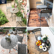 Balcony table and chair three-piece mini combination Garden Courtyard terrace Wrought iron folding simple leisure outdoor small chair