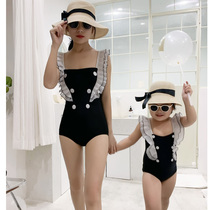 Parent-child swimsuit Mother-daughter swimsuit ins Childrens swimsuit Ruffle hot spring swimsuit One-piece thin parent-child outfit