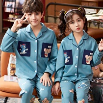 Full Cotton Children Long Sleeve Older Siblings Pyjamas Pure Cotton 2020 New Spring Autumn Big Code Boy Womens Baby Home Suit Suit