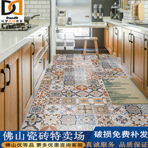 Mediterranean background wall imitation ancient small flower brick black and white passenger dining room toilet tile balcony floor brick 600x600