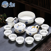 Linglong Ceramic Kung Fu Tea Set Cover Bowl Tea Cup Home Living Room Office Bubble Teapot Jingdezhen Simple