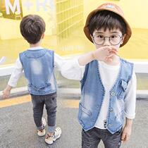 Boys soft denim vest spring and autumn jacket 2021 new childrens waistcoat vest male baby handsome suit vest